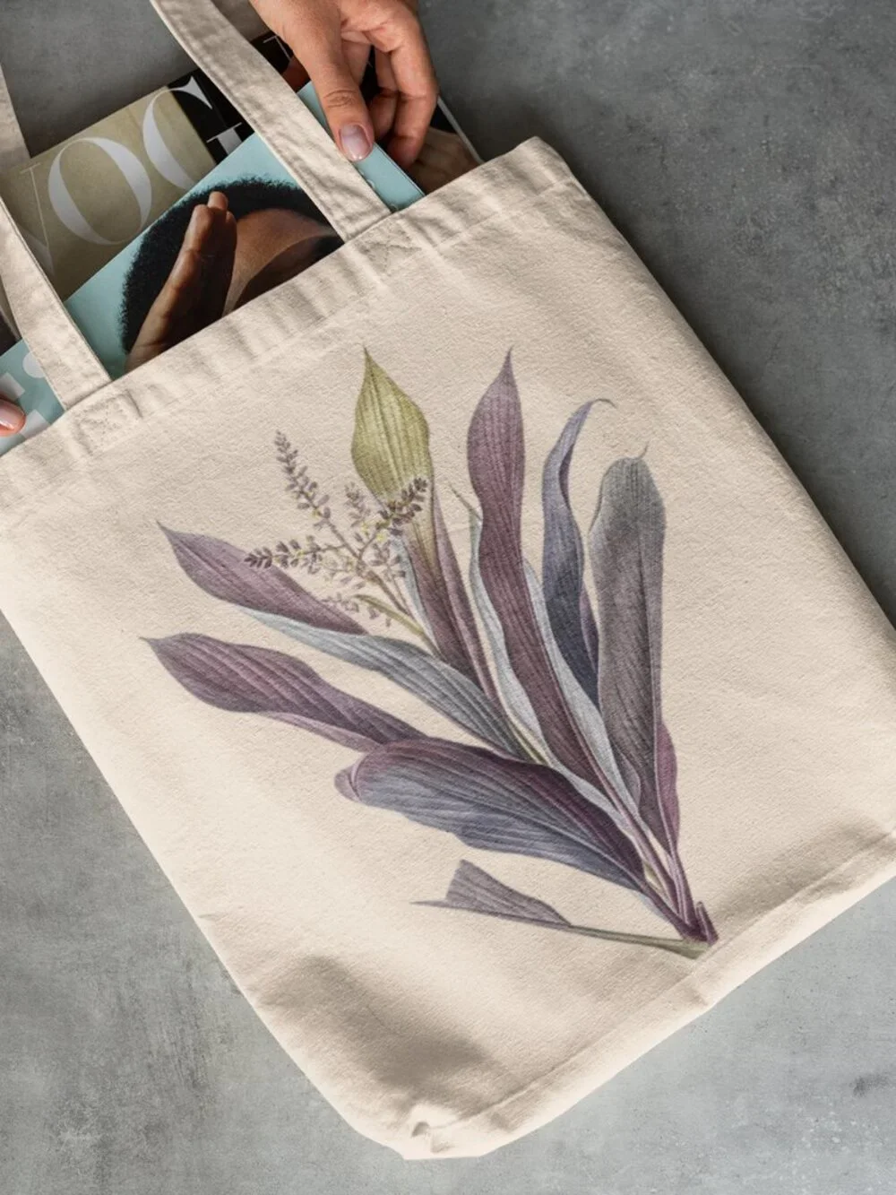 Ti Plant Vintage Floral Print Graphic Canvas Tote Bag
